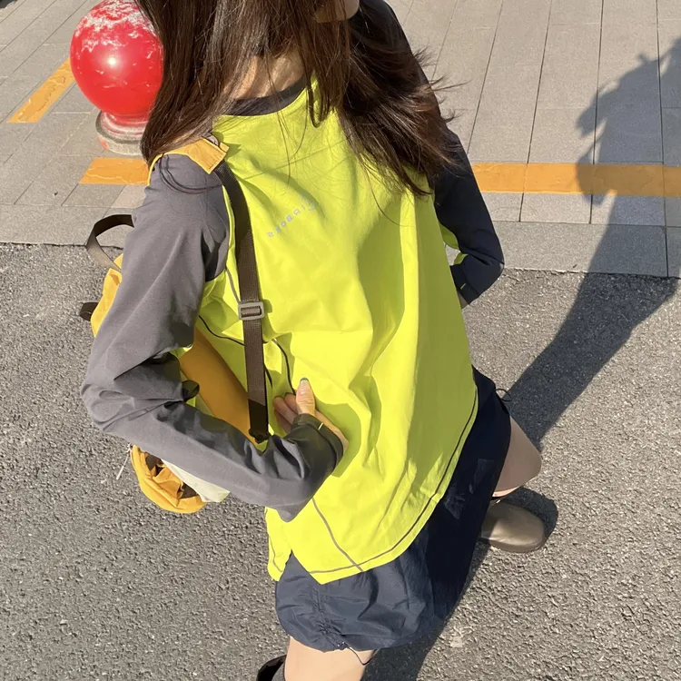 MIN SAN JIN 美式拼接撞色插肩慵懒氛围感速干休闲T恤BO-2502CS