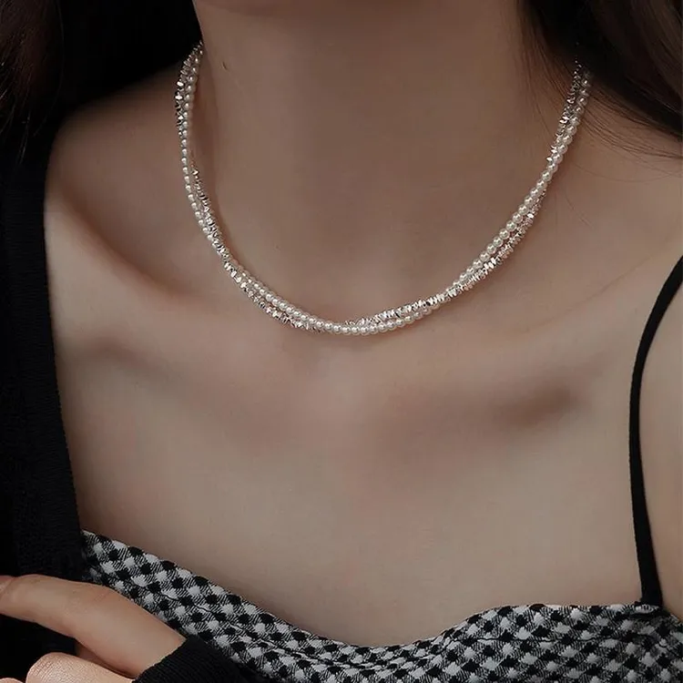 Catia Seli 链子925银 高级感双层缠绕碎银子珍珠项链女锁骨颈链