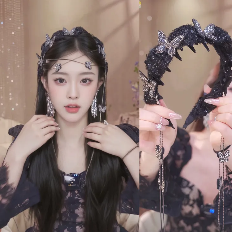 【璀璨蝴蝶】流苏可拆卸秋季新款原创设计休闲风增高颅顶气质发箍