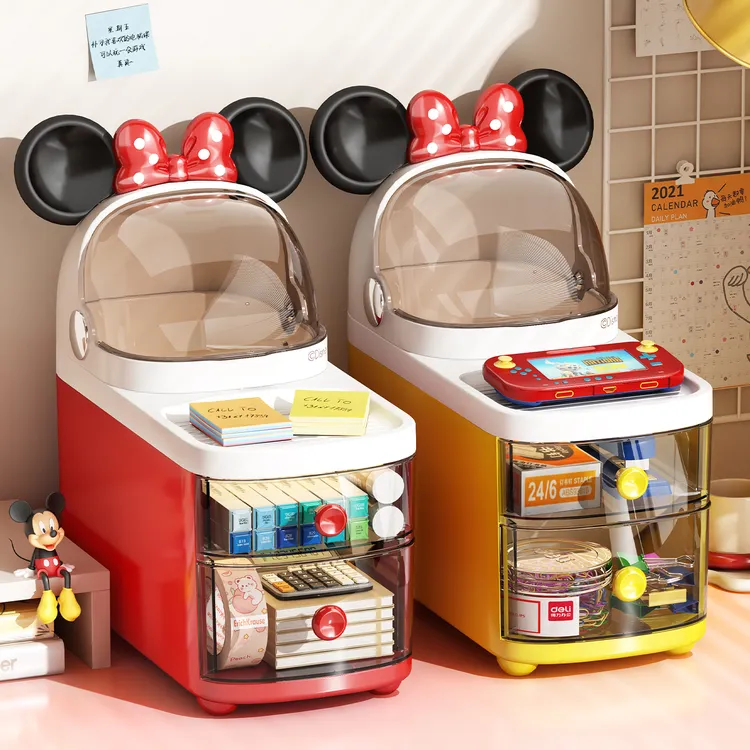 迪士尼卡通办公室家用桌面收纳盒桌面常规收纳抽屉式抽屉款透明