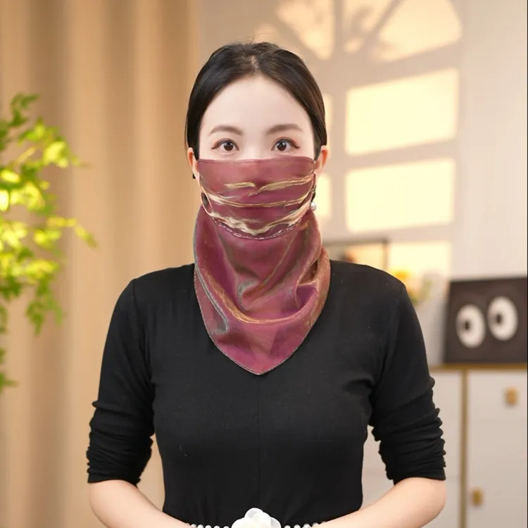 韩版新款夏季防晒面纱炫彩挂珠多功能围巾丝巾