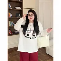 花契“雪庭煮茶”大码女装冬季百搭200斤胖mm时尚可爱T恤16251-X