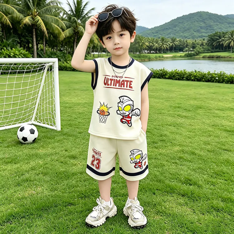 奥曼衣服男童夏装无袖套装2026新款痞帅男孩夏季休闲运动篮球服