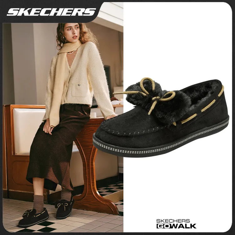 斯凯奇【加绒】春季女鞋保暖一脚蹬简约风轻便舒适休闲乐福鞋167700