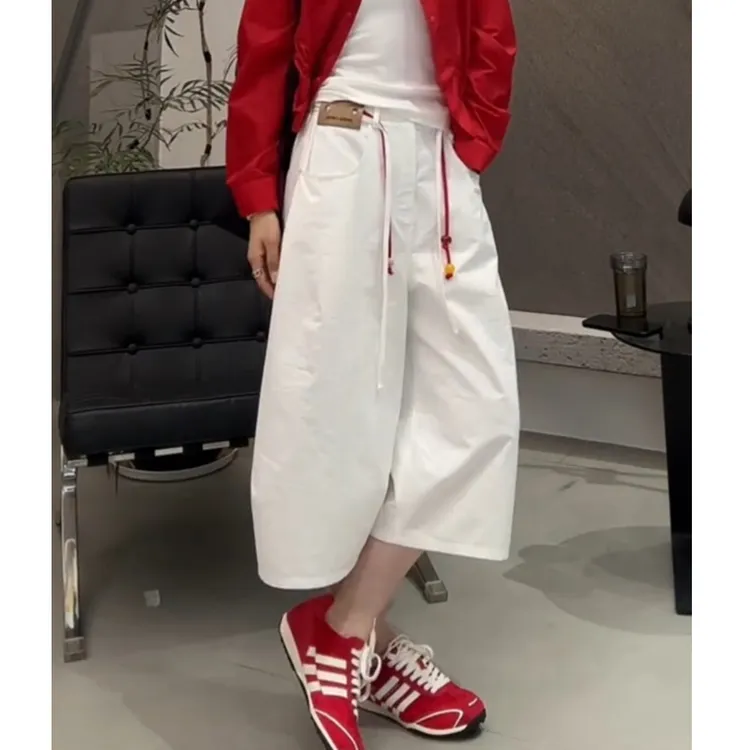 白色休闲裤女士2025年夏季新款爆款裤子显瘦高腰七分裤时尚阔腿裤