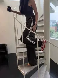 【杨嘻嘻】即墨韩版阔腿裤中腰时尚直筒运动抽绳秋季休闲裤29018
