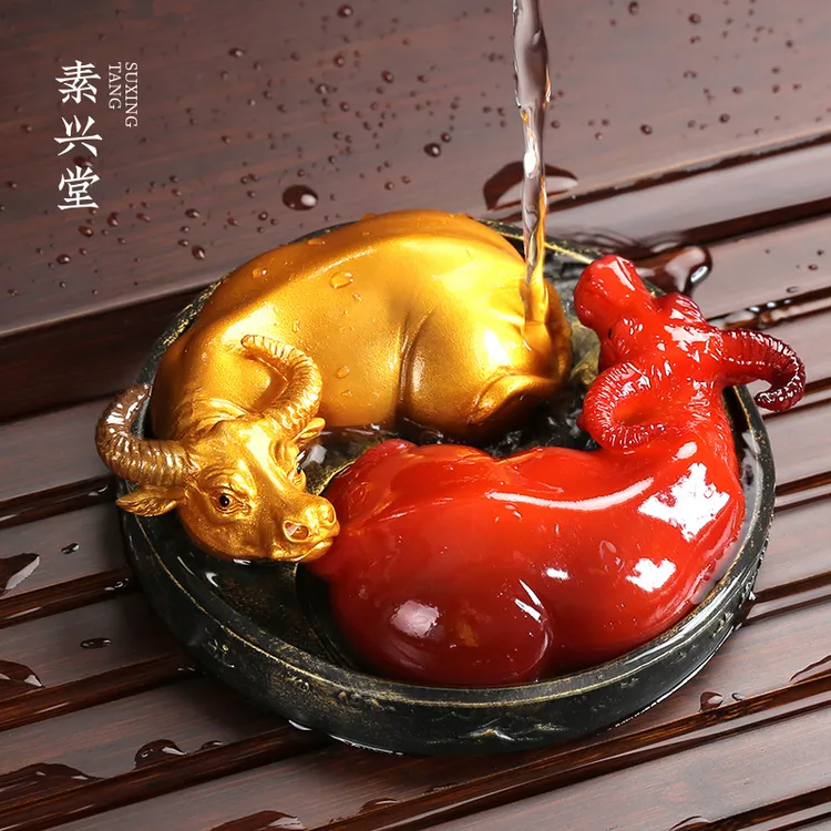 素兴堂变色茶宠牛创意高档精品茶玩茶道禅意可养茶宝茶桌茶盘摆件