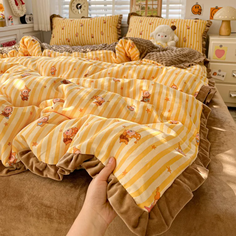 卡通豆豆绒被套单件单面绒单人被单双层纱牛奶绒150x200单独被罩1