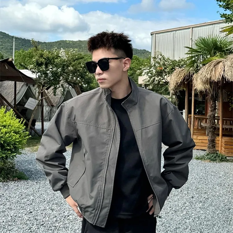 美式痞帅高级感教练飞行员夹克男cleanfit正肩短款外套立领棒球服