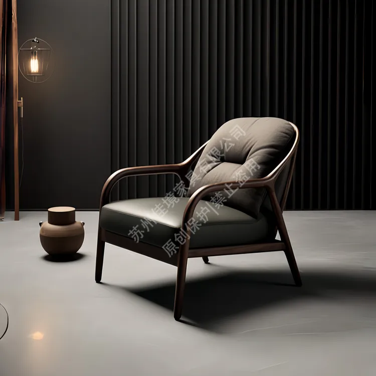 设计师款北美黑胡桃木真皮靠背椅意式轻奢家用单人沙发椅休闲椅