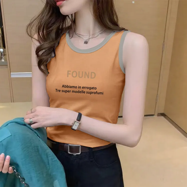 100%纯棉无袖背心女夏季新款韩版时尚洋气百搭运动体恤打底上衣  