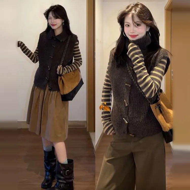 2025新款气质名媛风穿搭一整套装女秋冬季马甲上衣阔腿长裤三件套