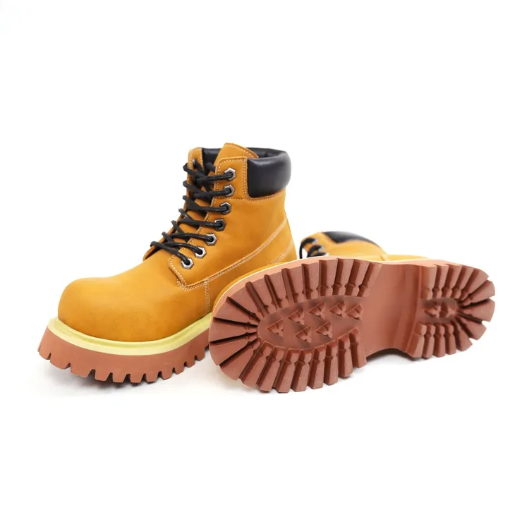 盒饭小白保暖车缝线系带擦色真皮马丁靴靴子秋冬时尚大黄靴男士