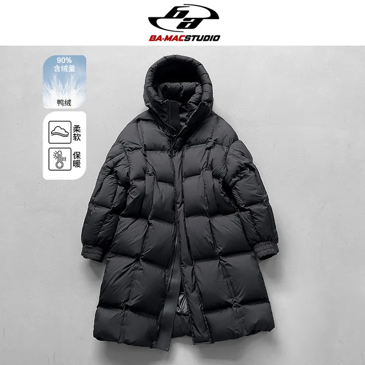 悠悠专属2025冬季新款过膝时尚情侣连帽长款羽绒服男女加厚保暖面包服外套