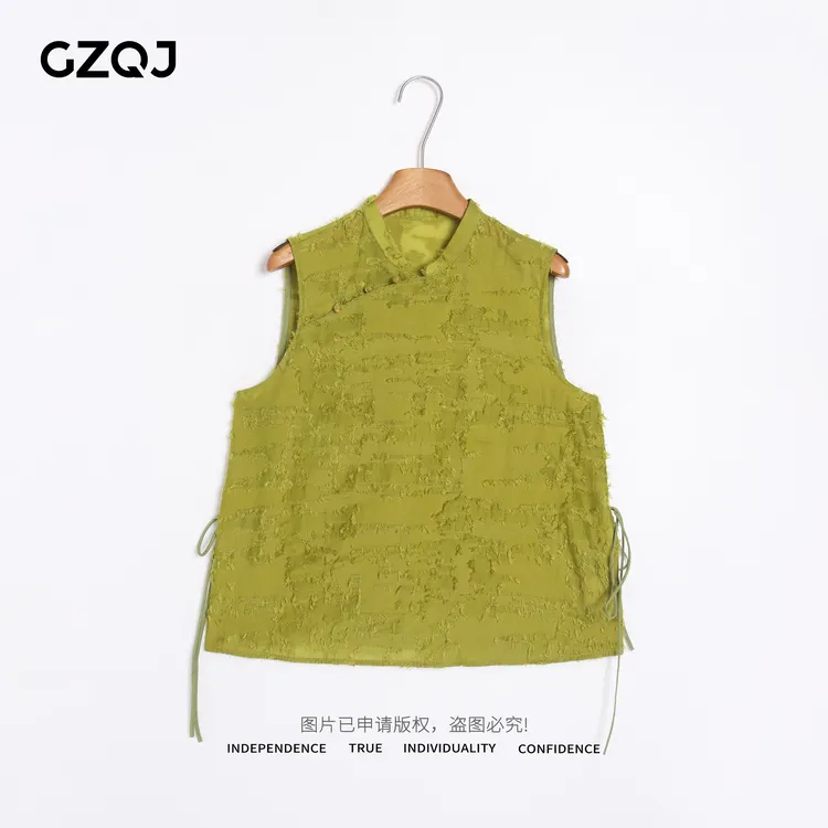 老琴私服【青屿】欧若风新中式立体提花侧边抽绳背心上衣女夏季3882