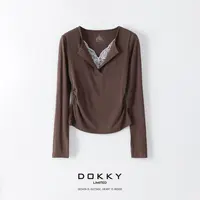 Dokky「心动芭蕾」定纺超柔亲肤面料.温柔显瘦.蕾丝拼接.假两件T恤