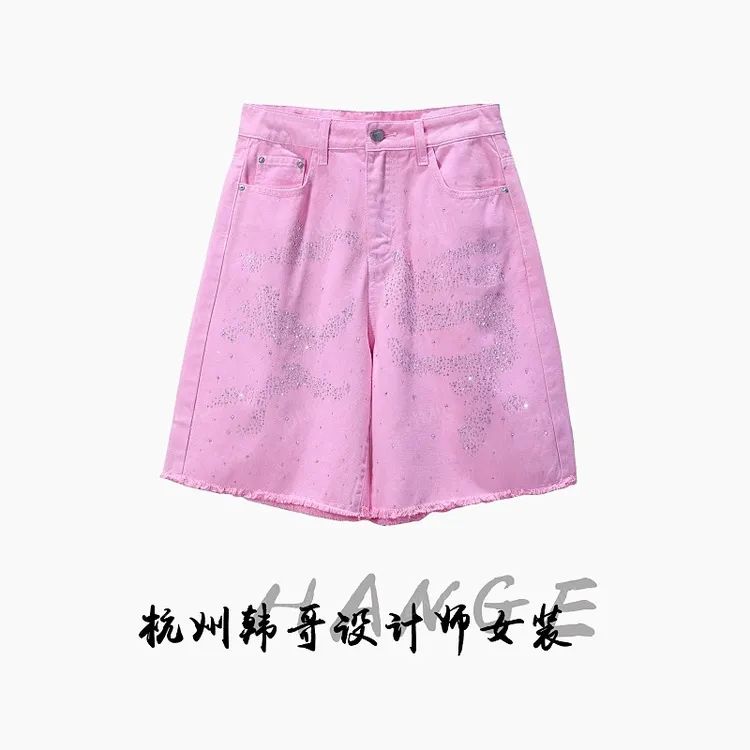 【韩哥女装】慕斯粉钉钻五分时尚牛仔短裤7891