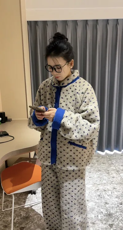 【韩系定制款】百搭修身显瘦时尚复古领双层加厚保暖外穿家居服套装