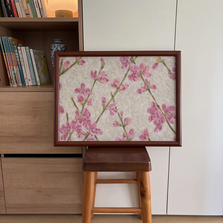贺小猫专属《桃花灼灼》中古南洋原创手绘油画新中式美院客厅油画