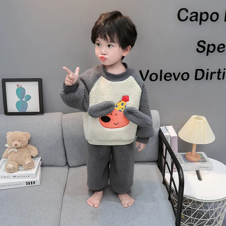 儿童珊瑚绒睡衣男孩秋冬款加厚男童法兰绒套装宝宝可爱卡通家居服