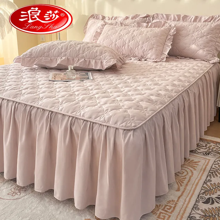 浪莎A类磨毛床裙单件夹棉加厚花边床罩床单防尘罩套遮丑四季通用