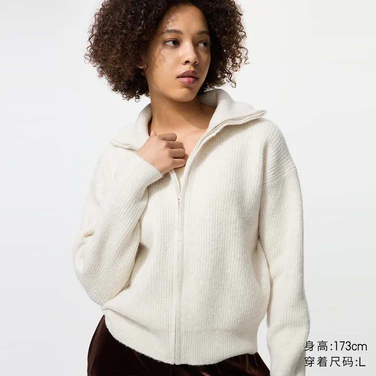 优衣库女装舒芙蕾拉链针织开衫/毛衣毛衫外套25新款480490