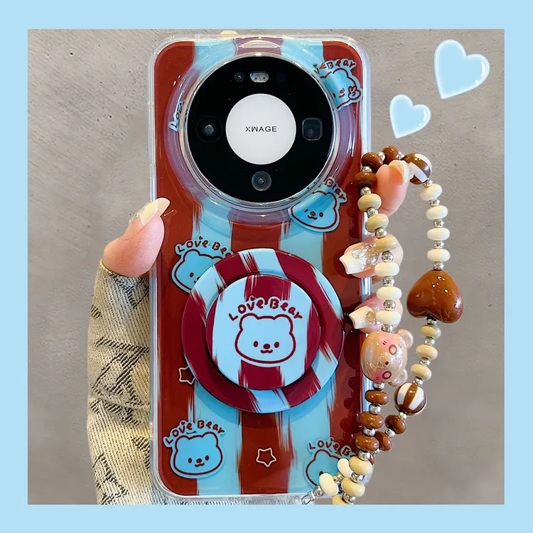 适用华为mate80promax新款手机壳日韩ins棕蓝条纹可爱小狗手链mat