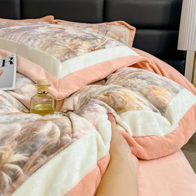 【品质款】A类牛奶绒四件套双拼边数码印花短绒加绒双面绒秋冬保暖