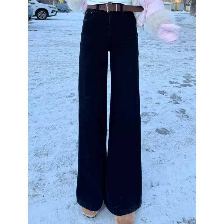 【韩系纹理牛仔裤阔腿高腰】小允姐姐2025新款时尚气质牛仔裤