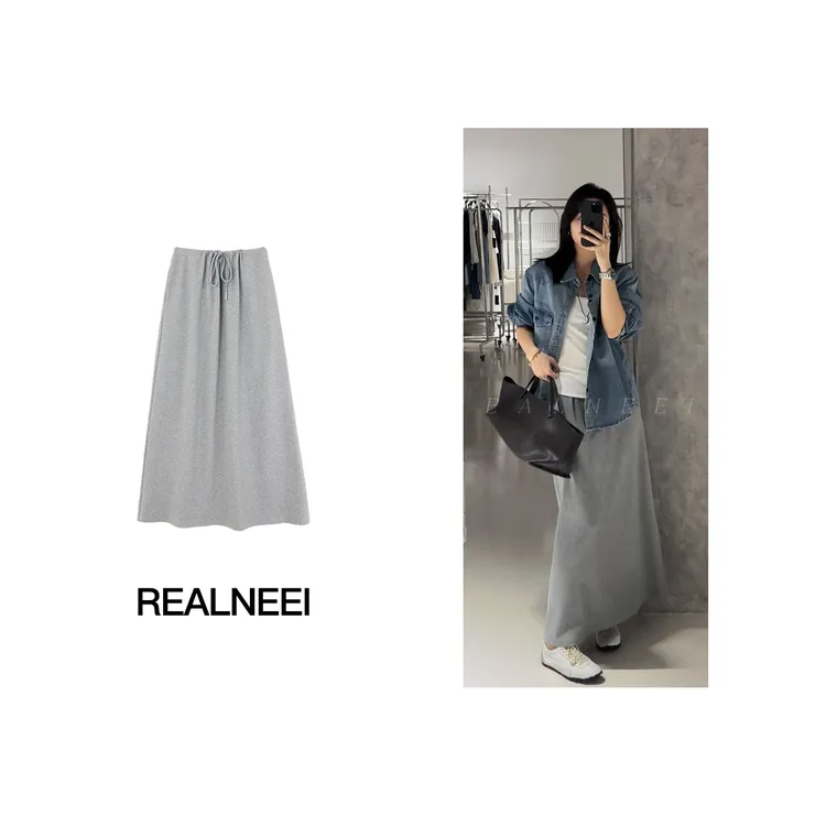 简约素色丨25年早秋新品极简棉感垂感A字显瘦休闲半身裙23451