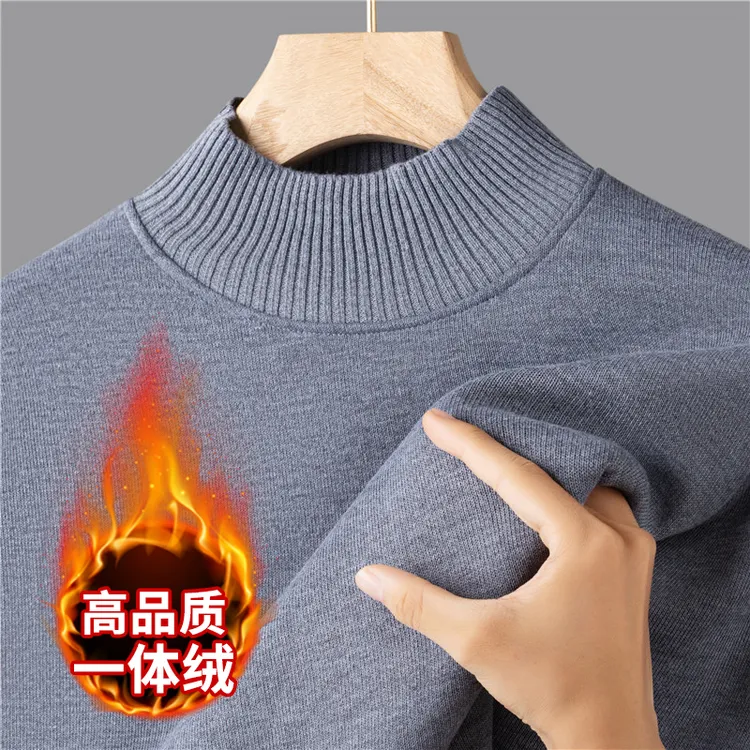 千纸鹤秋冬季加绒加厚半高领毛衣男士一体绒针织衫抗寒保暖打底衫