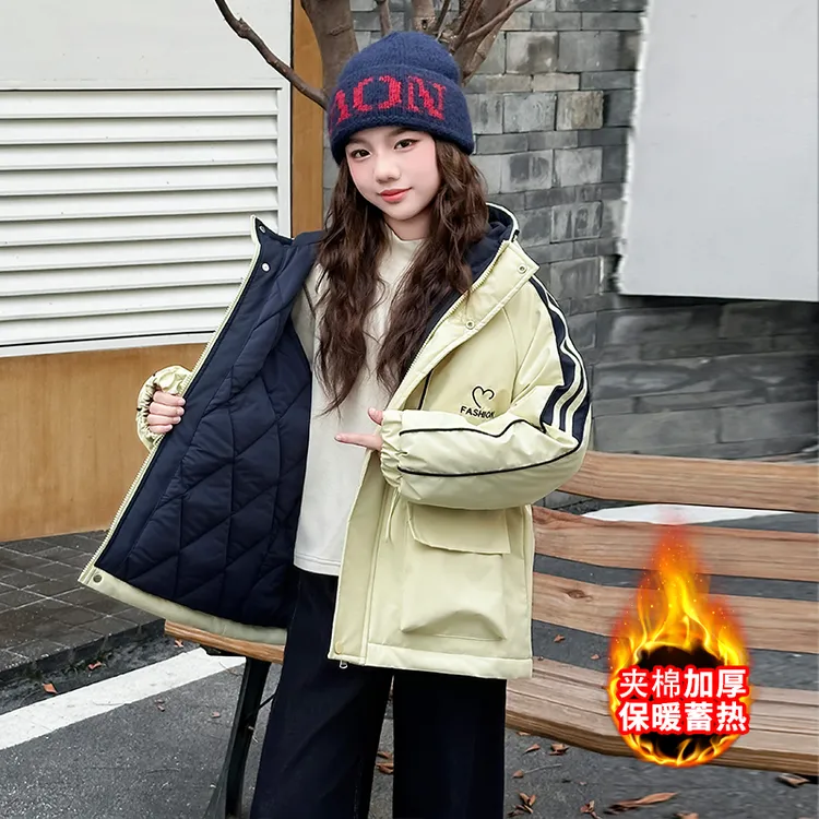 女童秋冬款中大童夹棉加厚高品质设计感防风冲锋衣2025新款秋冬