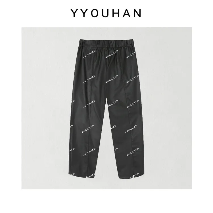 YYOUHAN  2025新款【慵懒风筒裤】松紧腰涂层直筒休闲裤 2509C5490