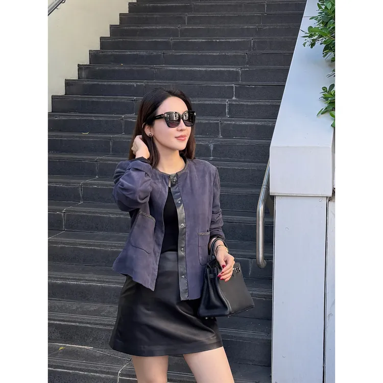 JESSICA WU珠绣滚边贴袋立领设计师款小羊皮短外套2529B07002