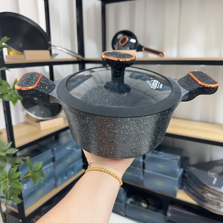麦饭石汤锅20CM 可炒可炖燃气电磁炉通用