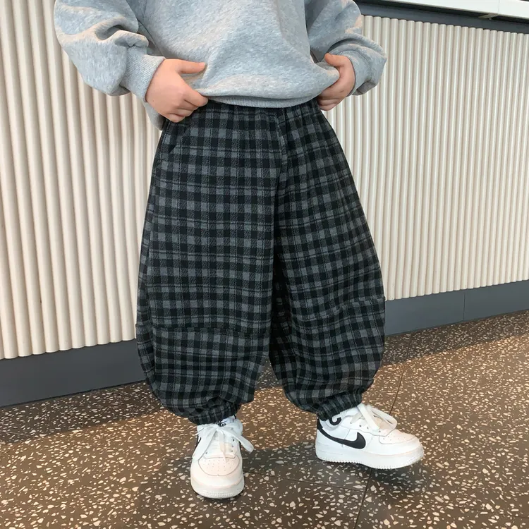 儿童裤子2025新款秋季男童韩系格子裤小男孩长裤宝宝弯刀休闲裤潮