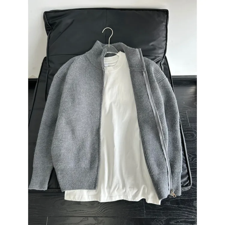 cleanfit灰色拉链毛衣男款秋季慵懒风针织开衫外套高级感立领夹克