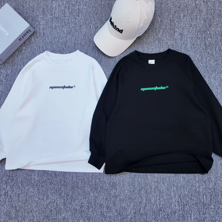 【小哥童装】男童白色字母印花休闲上衣中大童时尚休闲百搭长袖9187