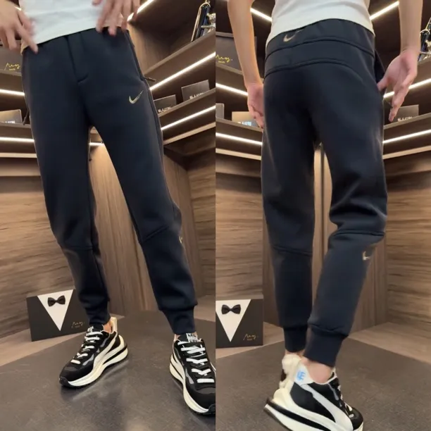 秋冬加绒加厚净版刺绣小脚长裤男士修身百搭运动裤青年休闲裤555