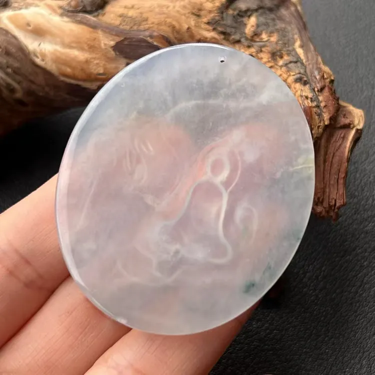 缅甸a货翡翠挂件 冰种飘花 悟禅 种老冰透