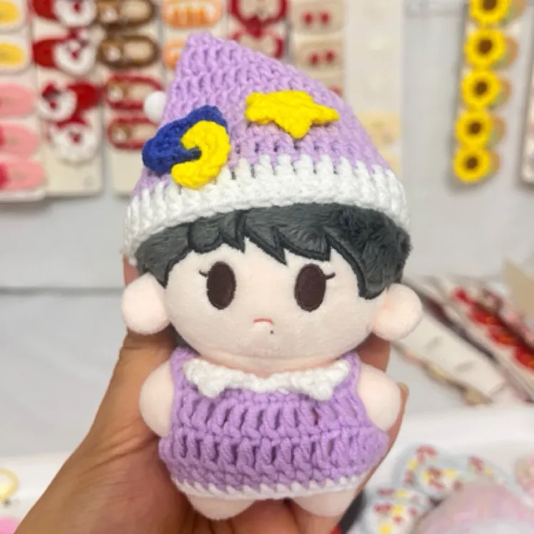 爆款成品手工娃衣10cm棉花娃娃钩织毛线紫色睡衣套装(雪妃尔线)