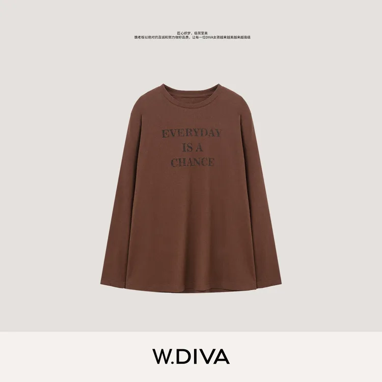 W.Diva【每日寄语】百搭做旧字母印花舒适长袖T恤慵懒风女53T072906