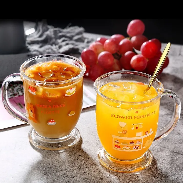 【拍一发三】300ml可爱小熊蛋糕杯子玻璃水杯ins风高颜值大容量家用