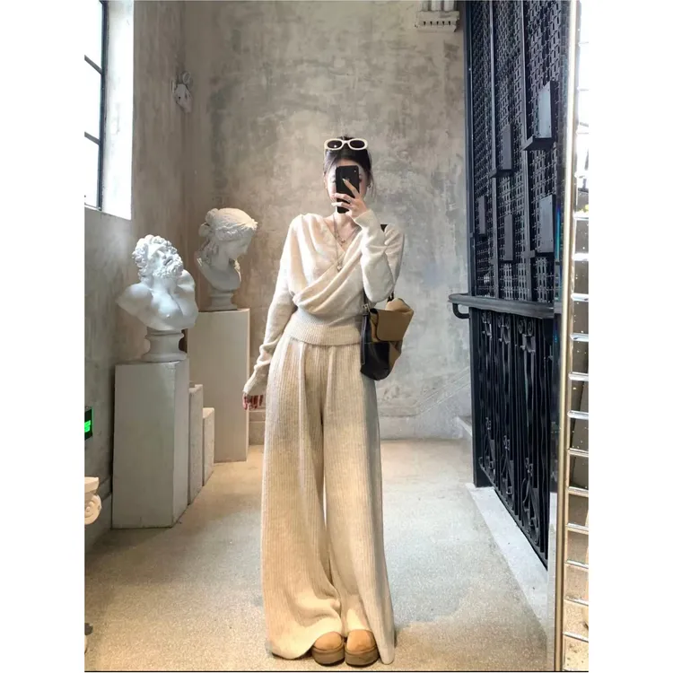 秋季休闲风秋冬阔腿裤+上衣时尚套装休闲显瘦时尚法式