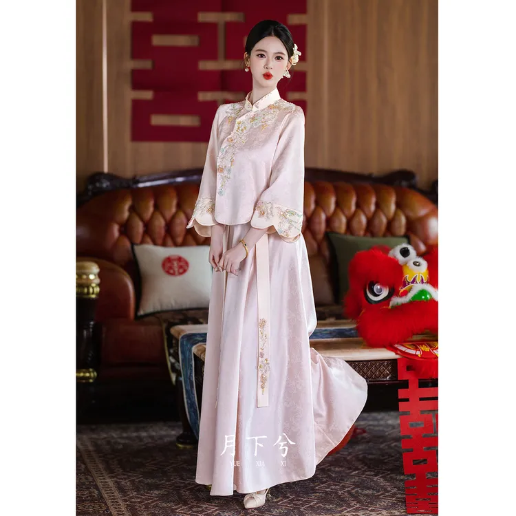 【月下兮-梦蝶】粉色订婚礼服2025新娘结婚敬酒服小个子回门礼服女