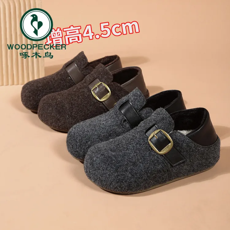 啄木鸟厚底增高勃肯鞋女2025冬款加绒保暖防滑棉鞋豆豆乐福鞋单鞋