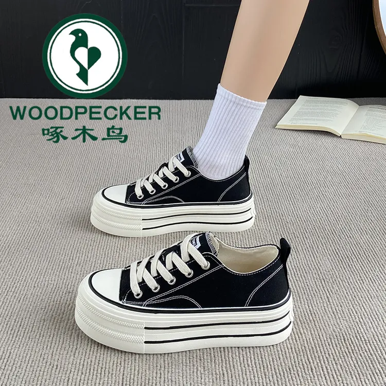 啄木鸟薄款透气2025新款夏厚底增高休闲小白鞋女学生百搭帆布女鞋