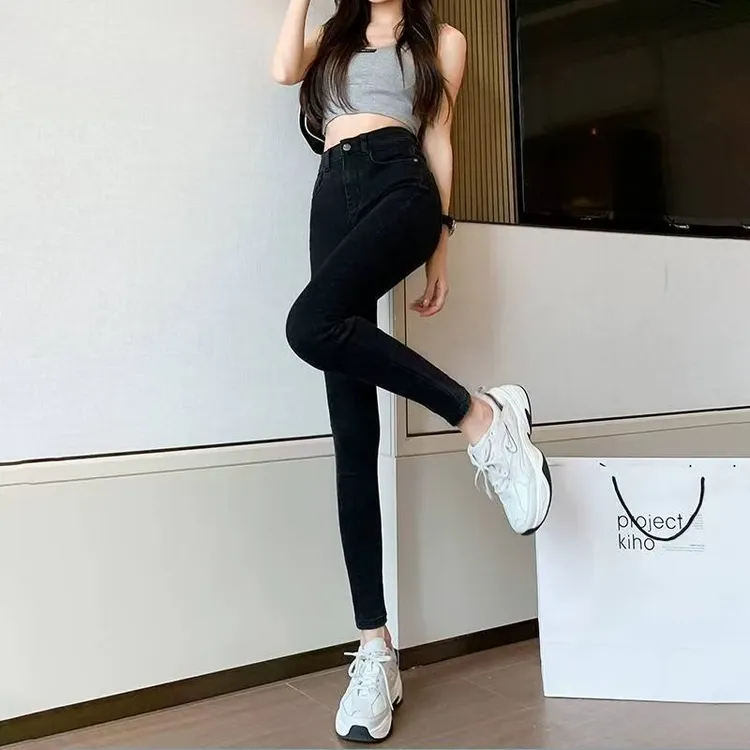 牛仔裤女2025秋季新款高腰显瘦百搭修身弹力黑色小脚铅笔裤子