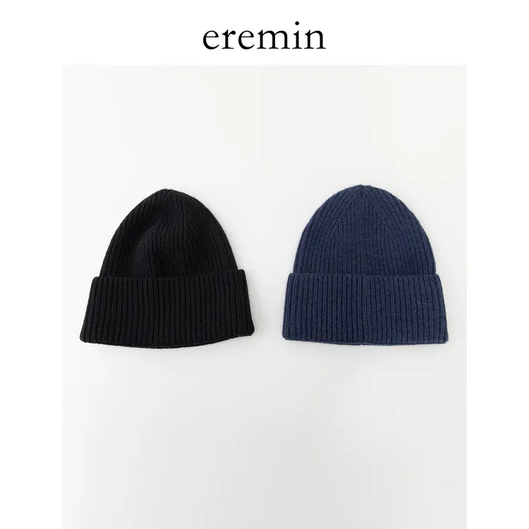 Min 坑条粗棒针全羊毛翻边针织帽秋冬百搭帽子