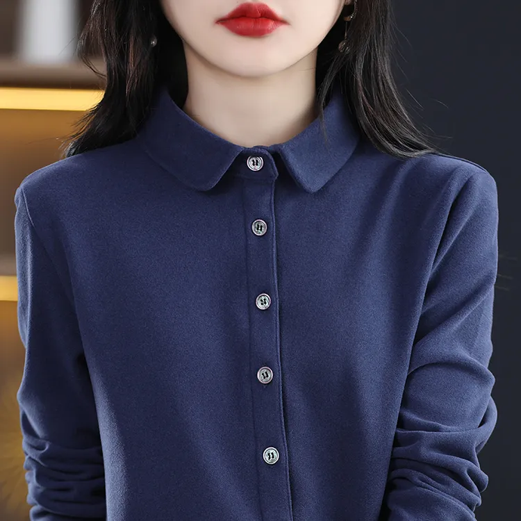 哥弟阿玛施正品秋冬季德绒polo领女衬衣通勤百搭保暖内搭打底衫